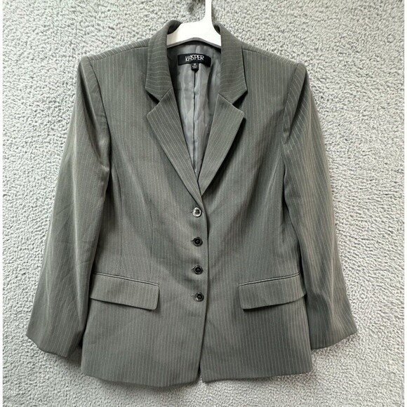 Kasper Blazer Womens 18 Gray Pinstripe Lined 4 Button Jacket Office Career - Picture 1 of 11